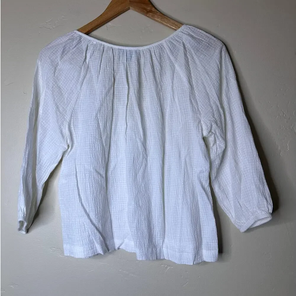 J.Crew White Cotton 3/4 Sleeve Gauze Lightweight Blouse XS